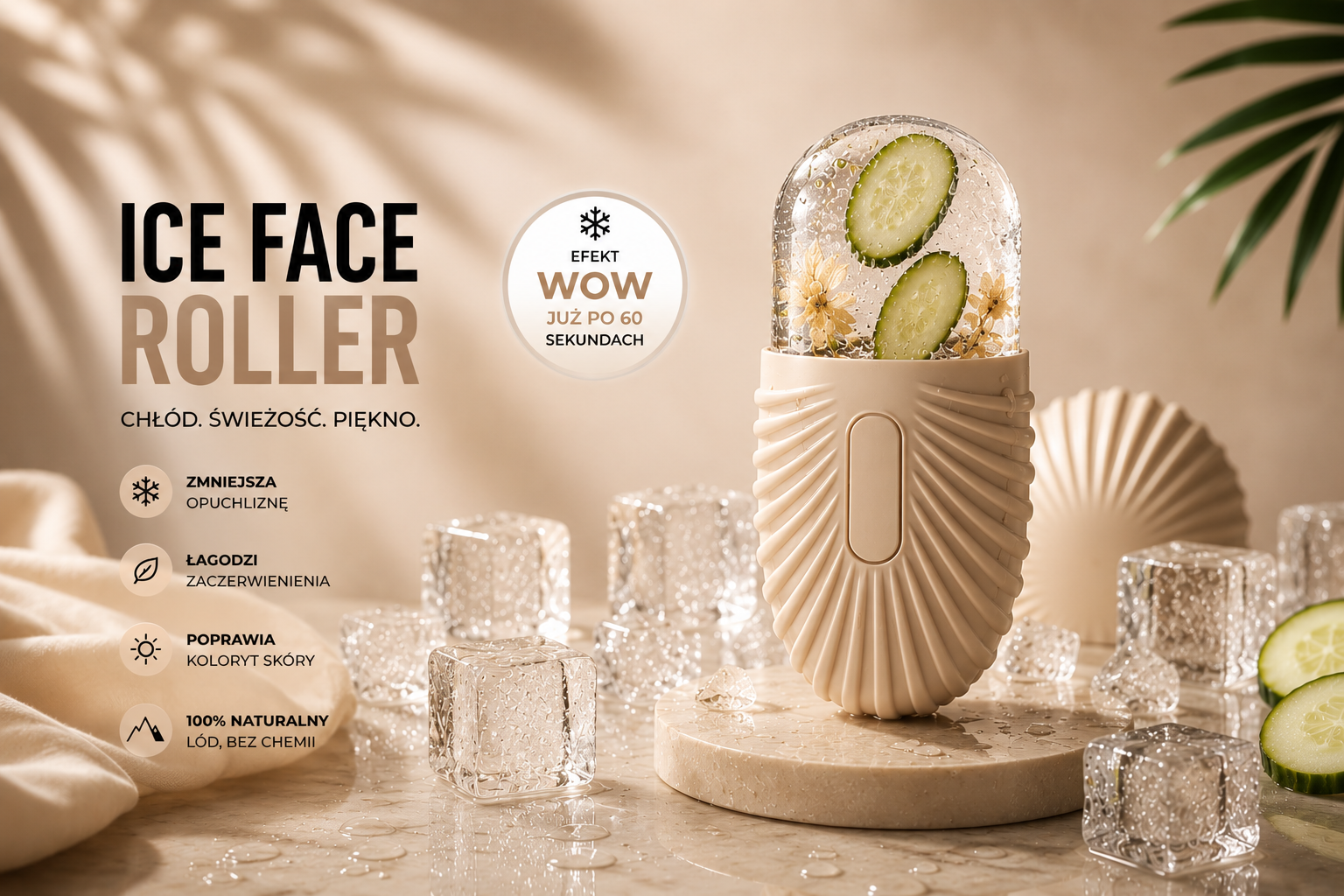 ICE FACE ROLLER™ — Beżowy | Naturalny Wałek Lodowy do Twarzy