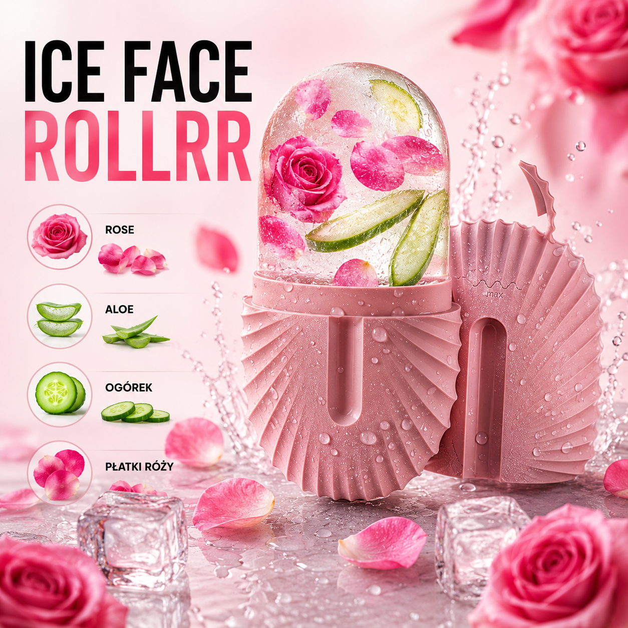 ICE FACE ROLLER™ | Naturalny Wałek Lodowy do Twarzy Różowy